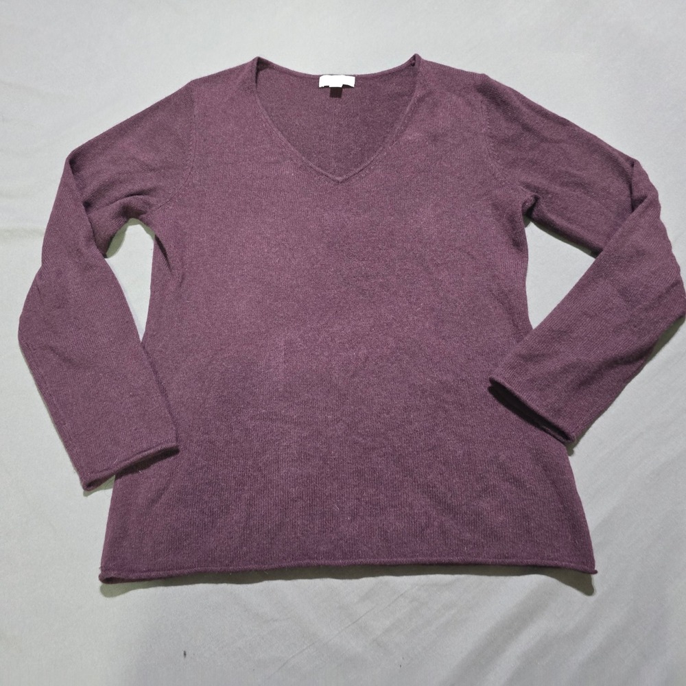 14th & Union Sweater Womens Medium Purple 100% Cashmere V-Neck Long Sleeve